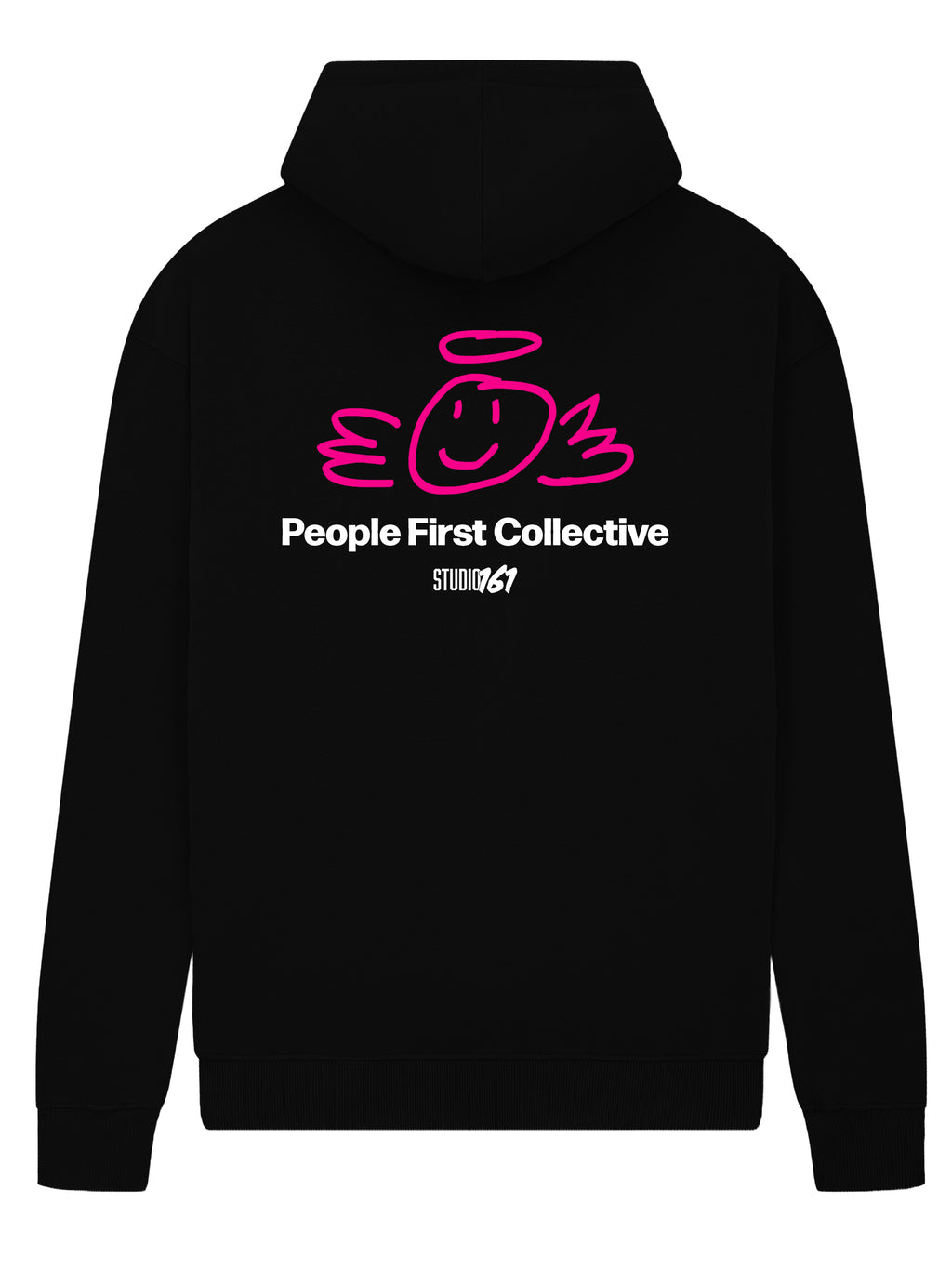 People First Hoodie Black fuchsia back