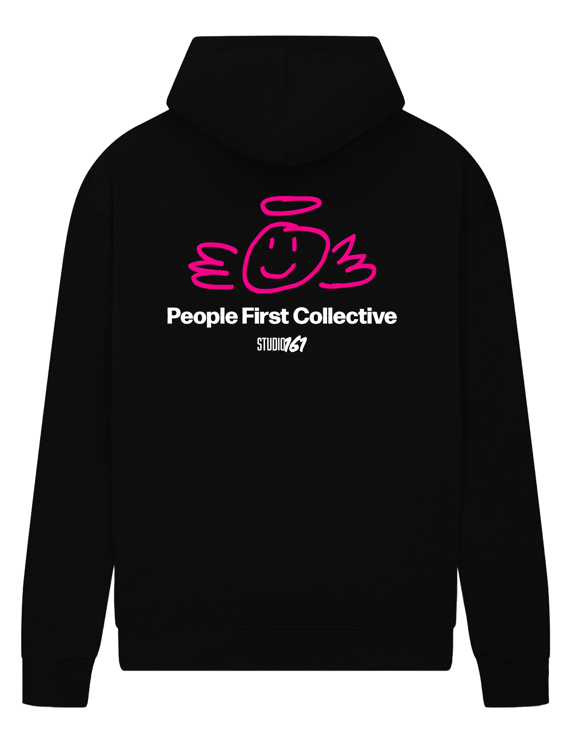 People First Hoodie Black fuchsia back